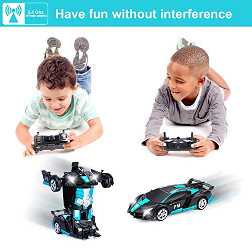 Kazzley Transform Juguete Coche Teledirigido para Niños, Coches Radiocontrol Transformador RC Car Robot con Baterías para 4 5 6 7 8 9 10 años Azul Negro