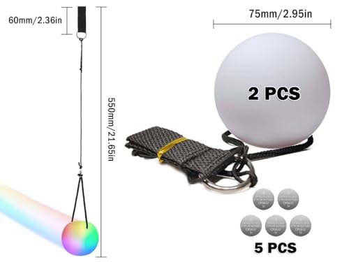 Kellegour 2pcs Bolas de POI,Bolas LED POI Spinners LED con 5 Batería,Bolas Giratorias LED POI,Bolas LED Glow Ball,para Bailar,Playa,Campamento,Espectáculo de Luces,Rave,Principiantes y Profesionales