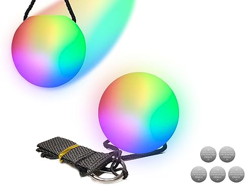 Kellegour 2pcs Bolas de POI,Bolas LED POI Spinners LED con 5 Batería,Bolas Giratorias LED POI,Bolas LED Glow Ball,para Bailar,Playa,Campamento,Espectáculo de Luces,Rave,Principiantes y Profesionales