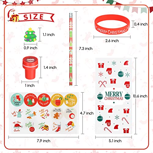 Kesote Navidad kit de 144 Decoración para niños Bolsa de Caramelo Decoración Sellos Pulseras Pegatinas y Borrador Lápices de Navidad Regalos para Niños