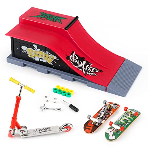 KETIEE Juego de Rampa para Monopatín de Dedos, Mini Rampa para Monopatín con Diapasón Finger Skate Park Deck Truck Board Rampa Set Juguetes para Niños, (Actualización 1810-6E)