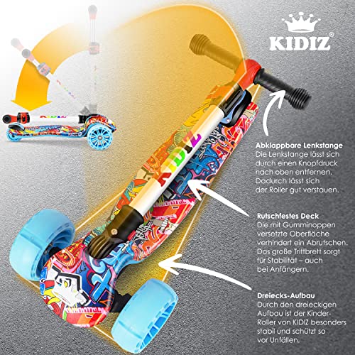 KIDIZ® Scooter Kids Scooter X-Pro2 Triciclo Scooter con Ruedas Luminosas de PU Scooter de Pedal Plegable Scooter de Ciudad de Altura Ajustable Scooter para Niños Niñas 3-12 Años