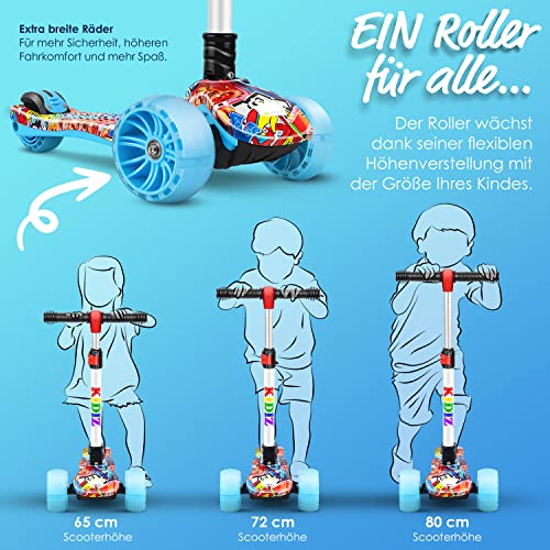 KIDIZ® Scooter Kids Scooter X-Pro2 Triciclo Scooter con Ruedas Luminosas de PU Scooter de Pedal Plegable Scooter de Ciudad de Altura Ajustable Scooter para Niños Niñas 3-12 Años