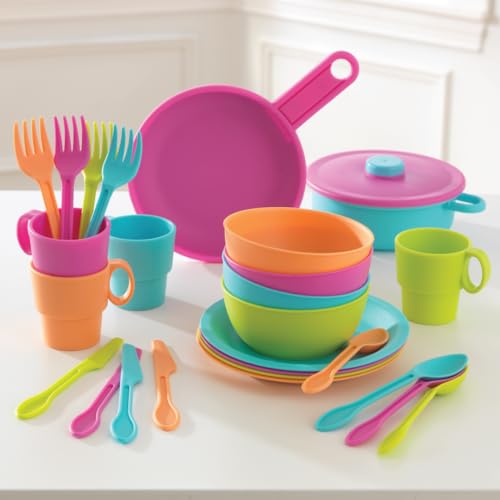 KidKraft Set de 27 Utensilios de Cocina de Juguete Neon, Juego Completo de Platos y Utensilios, Accesorios de Cocina Infantil, Juguetes niños 3+ años (63319)