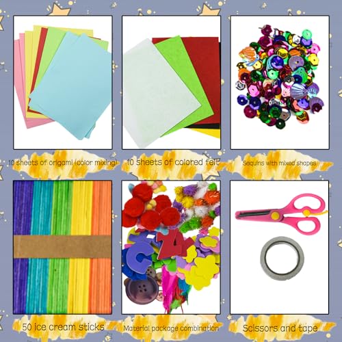 Kikuo Kit Manualidades Niños, 1800+PCS Manualidades Creativas, Juego de DIY Arts Crafts Materiales con Pompoms, Origami, Plumas, Palos para Manualidades para 5 a 12 Años Niños y adultos