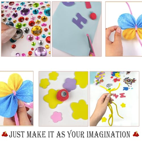 Kikuo Kit Manualidades Niños, 1800+PCS Manualidades Creativas, Juego de DIY Arts Crafts Materiales con Pompoms, Origami, Plumas, Palos para Manualidades para 5 a 12 Años Niños y adultos