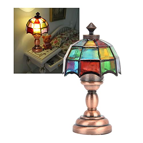 KIMISS 1 12 Casa de Muñecas Inalámbrica, Lámpara de Mesa en Miniatura con Luces de Batería en Miniatura Lámpara de Mesa de Escritorio LED Pantalla Colorida Victoriana