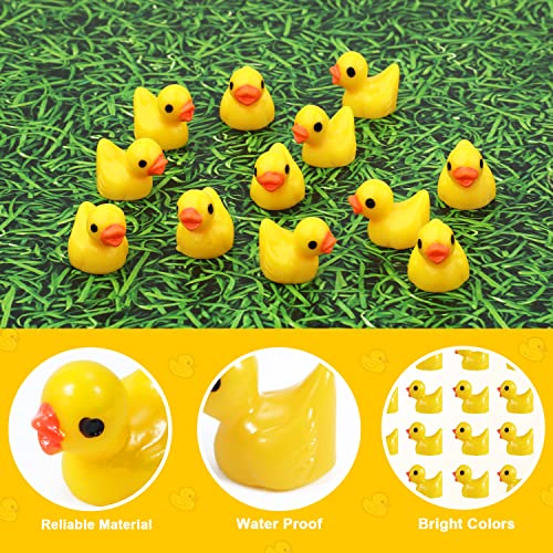 KINBOM 120 Piezas Mini Patos de Resina, Patos Miniatura Mini Patos Juguete para Manualidades Hogar Juego de Broma Casa de Muñecas Proyecto Escolar Paisaje Acuario (Amarillo)