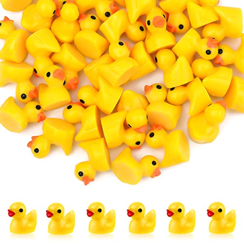 KINBOM 120 Piezas Mini Patos de Resina, Patos Miniatura Mini Patos Juguete para Manualidades Hogar Juego de Broma Casa de Muñecas Proyecto Escolar Paisaje Acuario (Amarillo)