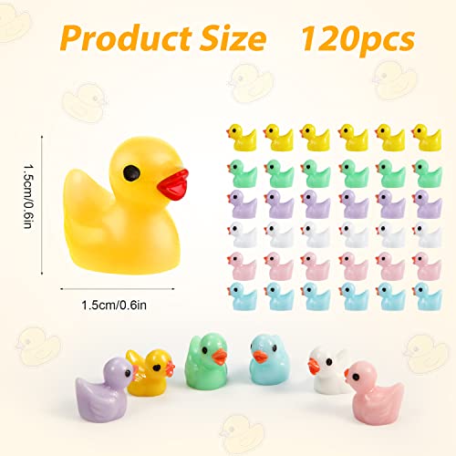 KINBOM 120 Piezas Mini Patos de Resina, Patos Miniatura Mini Patos Juguete para Manualidades Hogar Juego de Broma Casa de Muñecas Proyecto Escolar Paisaje Acuario (6 Colores)