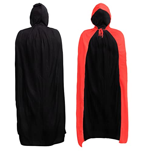 King of Halloween XS (80 cm) - Cape reversible con capucha, color negro y rojo vampiro también ideal para magos / magos, diablos, caperucita roja, asasesino, cosplay, juego de roles, medieval, unisex