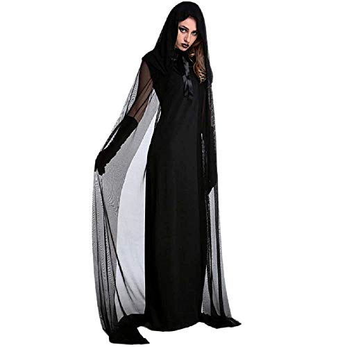 KIRALOVE Disfraz de Bruja - sacerdotisa - hechicera - Morticia - Novia Fantasma - Vampiro - Negro - Disfraces de Mujer - Halloween - Carnaval - Mujer niña - Talla XL - Idea de Regalo Original Cosplay