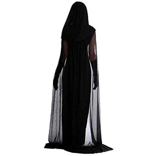 KIRALOVE Disfraz de Bruja - sacerdotisa - hechicera - Morticia - Novia Fantasma - Vampiro - Negro - Disfraces de Mujer - Halloween - Carnaval - Mujer niña - Talla XL - Idea de Regalo Original Cosplay