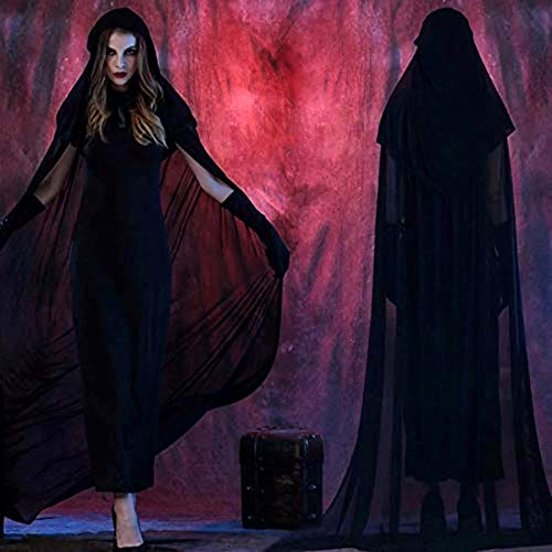 KIRALOVE Disfraz de Bruja - sacerdotisa - hechicera - Morticia - Novia Fantasma - Vampiro - Negro - Disfraces de Mujer - Halloween - Carnaval - Mujer niña - Talla XL - Idea de Regalo Original Cosplay