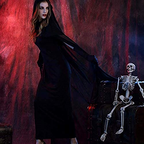 KIRALOVE Disfraz de Bruja - sacerdotisa - hechicera - Morticia - Novia Fantasma - Vampiro - Negro - Disfraces de Mujer - Halloween - Carnaval - Mujer niña - Talla XL - Idea de Regalo Original Cosplay