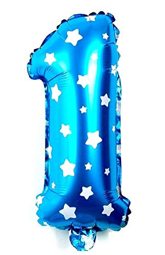 KIRALOVE Globo - Globo - número 1 - Altura 35cm - Color Azul Claro - Estrellas - cumpleaños - año Nuevo - Fiesta - Decoraciones