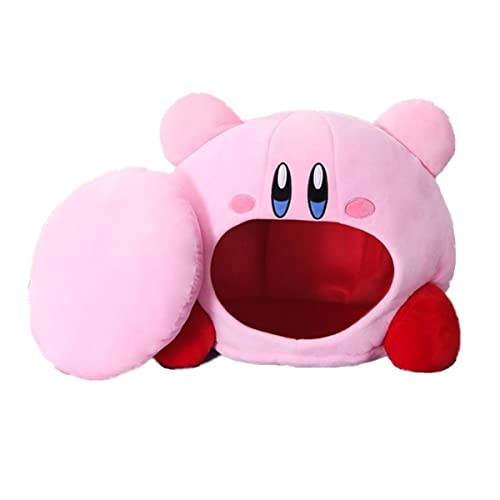 Kirby Star Head Pillow Plush - Funda de almohada suave para dormir con dibujos animados, funda para siesta de inhalación, sombrero rosa, juguete de peluche, lata de arena para gatos (53 x 46 cm)