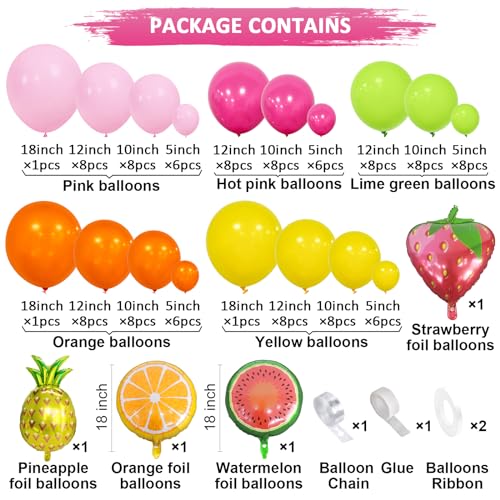 Kit Arco Globos Frutas Tropicales 123 Piezas Kit Guirnalda Globos Rosa Rojo Amarillo Naranja Globos Rosas Verdes con Globos Papel Frutas para Fiestas Verano Cumpleaños Decoraciones Fiestas Jardín