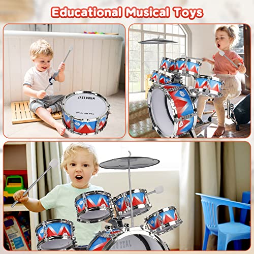 Kit de Batería, Tambor de Jazz, 5 Tambores Percusión Cumpleaños Musical Educativos Navidad Regalo Juguetes para Niños Pequeños de 3 4 5 Años Chicas Chicos