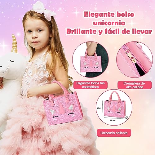 Kit de Maquillaje Niñas, Nabance Unicornio Maletin Maquillaje Seguro y No Tóxico Cosméticos Lavables,Maquillaje Niñas Set Maletin,Regalo de Cumpleaños y Navidad para Niñas 3 4 5 6 7 8 9 10 11 12 Años