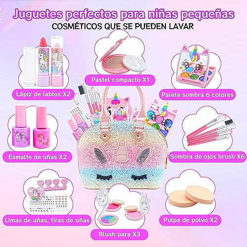 Kit de Maquillaje para Niño - Unicornio Juguete Maquillaje para Niñas Makeup Set,Juego de Maquillaje y No Tóxico,Regalo de para Niñas,Cadeau de Noël Anniversaire Jouet pour Princesse Fille 4-12 ANS