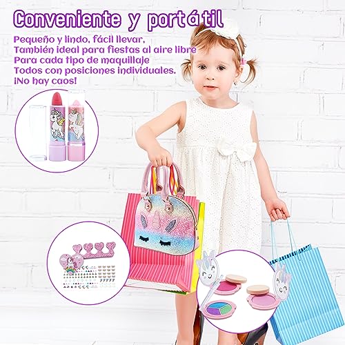 Kit de Maquillaje para Niño - Unicornio Juguete Maquillaje para Niñas Makeup Set,Juego de Maquillaje y No Tóxico,Regalo de para Niñas,Cadeau de Noël Anniversaire Jouet pour Princesse Fille 4-12 ANS