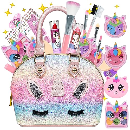 Kit de Maquillaje para Niño - Unicornio Juguete Maquillaje para Niñas Makeup Set,Juego de Maquillaje y No Tóxico,Regalo de para Niñas,Cadeau de Noël Anniversaire Jouet pour Princesse Fille 4-12 ANS