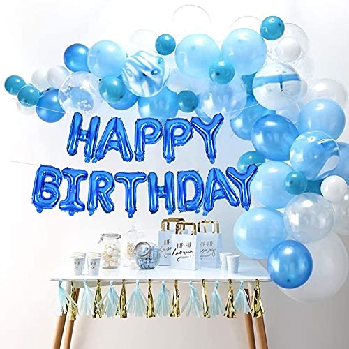 Kit de pancartas de feliz cumpleaños con globo de lámina 3D,pancarta de feliz cumpleaños, decoración de fiesta con globos, letras de fiesta de cumpleaños, globos de feliz cumpleaños-azul