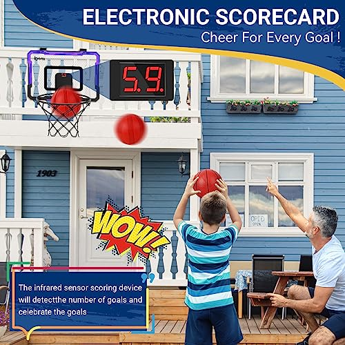 Kiztoys Aro de Baloncesto para niños, aro de Interior montado en la Pared, Juguete de Baloncesto con 3 Pelotas, Red y Bomba para Interiores y Exteriores, Juego de Juguetes Deportivos para niños