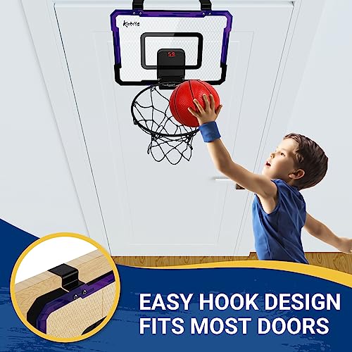 Kiztoys Aro de Baloncesto para niños, aro de Interior montado en la Pared, Juguete de Baloncesto con 3 Pelotas, Red y Bomba para Interiores y Exteriores, Juego de Juguetes Deportivos para niños