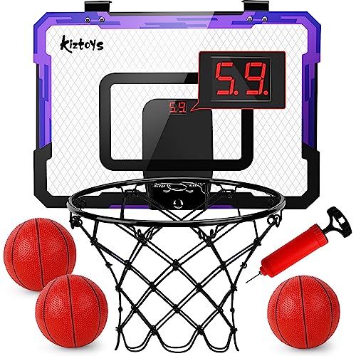 Kiztoys Aro de Baloncesto para niños, aro de Interior montado en la Pared, Juguete de Baloncesto con 3 Pelotas, Red y Bomba para Interiores y Exteriores, Juego de Juguetes Deportivos para niños