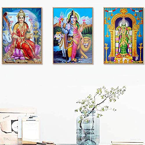 KLHWR Lienzo decorativo para pared, 3 piezas, 60 x 80 cm, sin marco, Shiva Parvati, hindú Dios figura póster e impresión arte de pared para sala de estar moderna decoración del hogar