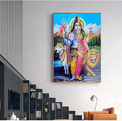 KLHWR Lienzo decorativo para pared, 3 piezas, 60 x 80 cm, sin marco, Shiva Parvati, hindú Dios figura póster e impresión arte de pared para sala de estar moderna decoración del hogar