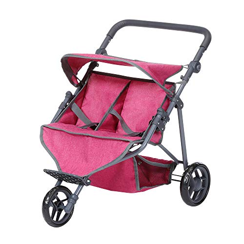 KNORRTOYS.COM- Carro de muñecas gemelas Duo - Berry, Color Frambuesa, 64 x 48 x 55 cm (16731)