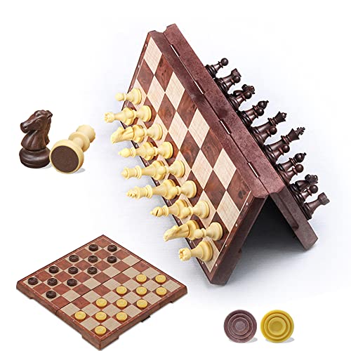 KOKOSUN Juego de damas de ajedrez, juego de mesa plegable magnético 2 en 1, 31 x 31 cm, juguetes educativos/regalo para niños y adultos (juego de damas de ajedrez)