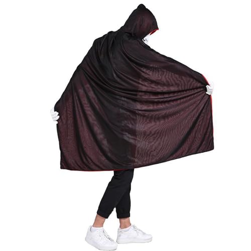 KOLLNIUN Capa De Vampiro, Capa con Capucha, Capa De Drácula Negra y Roja Para Halloween, Disfraces De La Edad Media Para Fiestas De Disfraces Adultos, Niños, Hombres y Mujeres (55''/140cm)