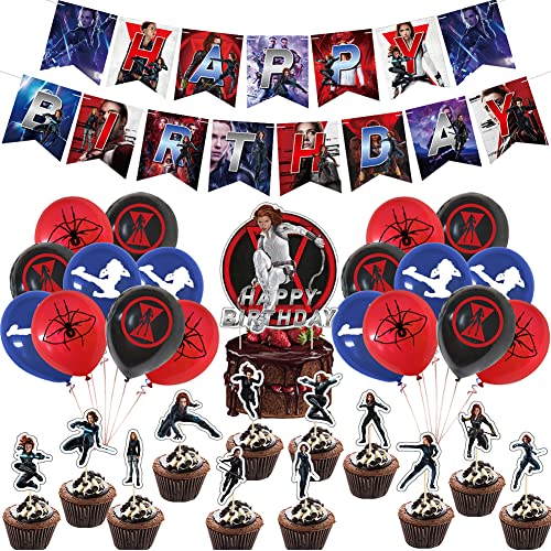 Ksopsdey Decoracion Cumpleaños Superheroes 30pcs Globos de Superhéroe, Superhero Girl Black Widow Suministros de Fiesta Globos Fiesta Cumpleaños Decoración Globos-Black Widow