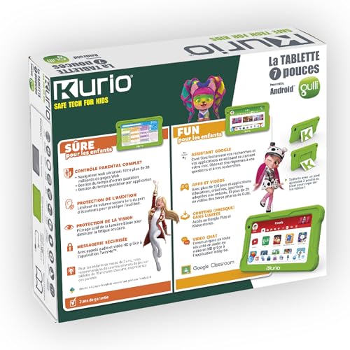 KURIO Gulli - Tableta de 7 Pulgadas para niños, Android 13, Control Parental Personalizable y navegador Seguro - Vídeos héroes Gulli + 100 apps y Juegos educativos precargados