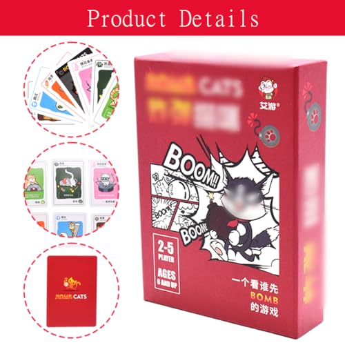 LabDip 56PCS Edición Original Bomb Cats Juego de Cartas 2023 Edición Party Pack Divertidos Juegos para Adultos Adolescentes Niños Divertidos Juegos Familiares Tarjeta 2-5 Jugadores(Rojo)