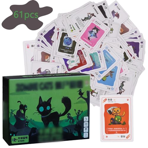 LabDip Green Zomble Cats 61PCS Juego de Naipes Paquete de Fiesta Juegos Divertidos para Adultos Adolescentes Niños Edición Original Diversión Juegos Familiares Tarjeta 2-5 Jugadores