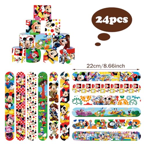 LabDip Pulseras de Bofetadas 24pcs Pulseras de Bofetadas para Niños, Mikey Banda de Pulsera de Juguete Slap Pulsera Regalo de Fiesta de Cumpleaños para Niños Niñas Fiestas de Cumpleaños