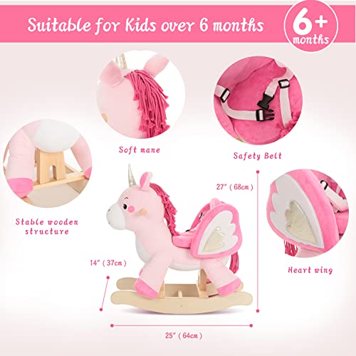 labebe - Mecedora Caballo Bebe, Rosa Unicornio Caballito balancin, Juguete Caballos balancin por Niña 1-3 Años,Caballo balancin Infantil, Niños Peluche Columpio Caballo, Madera Mecedora Caballito