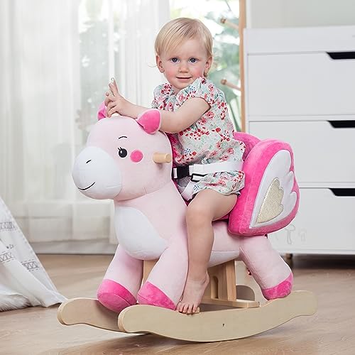 labebe - Mecedora Caballo Bebe, Rosa Unicornio Caballito balancin, Juguete Caballos balancin por Niña 1-3 Años,Caballo balancin Infantil, Niños Peluche Columpio Caballo, Madera Mecedora Caballito