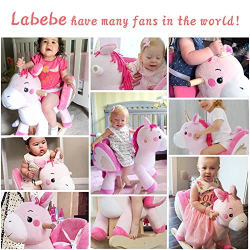 labebe - Mecedora Caballo Bebe, Rosa Unicornio Caballito balancin, Juguete Caballos balancin por Niña 1-3 Años,Caballo balancin Infantil, Niños Peluche Columpio Caballo, Madera Mecedora Caballito