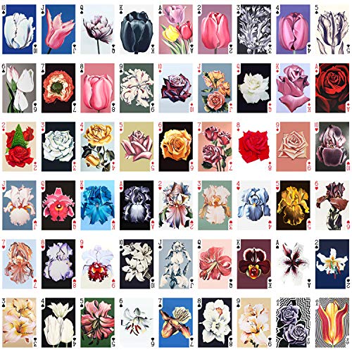 Large Flowers - Juego de cartas (54 cartas de póquer, todas las demás), diseño vintage retro de flores de rosas, peonies, tulipanes, orquídeas y lilly