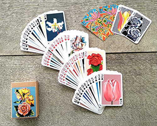 Large Flowers - Juego de cartas (54 cartas de póquer, todas las demás), diseño vintage retro de flores de rosas, peonies, tulipanes, orquídeas y lilly