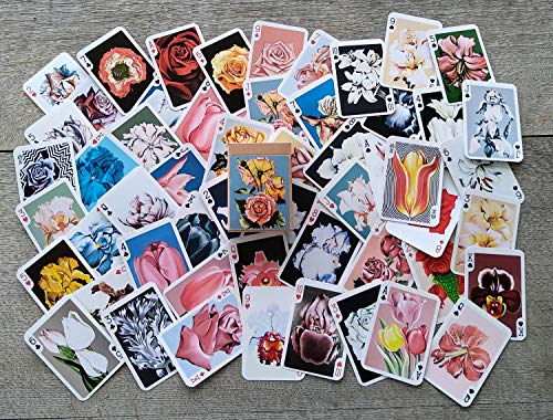 Large Flowers - Juego de cartas (54 cartas de póquer, todas las demás), diseño vintage retro de flores de rosas, peonies, tulipanes, orquídeas y lilly