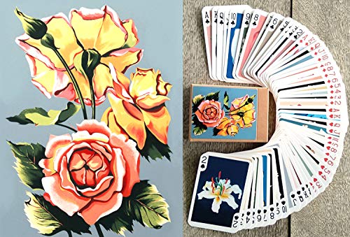 Large Flowers - Juego de cartas (54 cartas de póquer, todas las demás), diseño vintage retro de flores de rosas, peonies, tulipanes, orquídeas y lilly