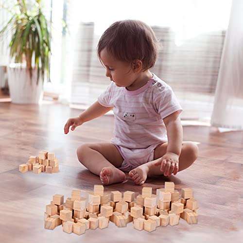 LbsAMP 200Pcs Mini Cubos de Madera para Manualidades 1x1 Cuadrados Pino Natural Sin Acabado con 12 Rotuladores Acuarelables para Niños DIY Bloque Madera Educativo Juguetes de Los Infantiles