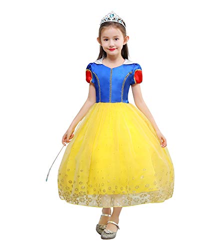 Le SSara Niñas Princesa Nieve Traje Blanco Disfraces Hadas disfrazarse Vestido de Cosplay con Cabo (140, E57-yellow)